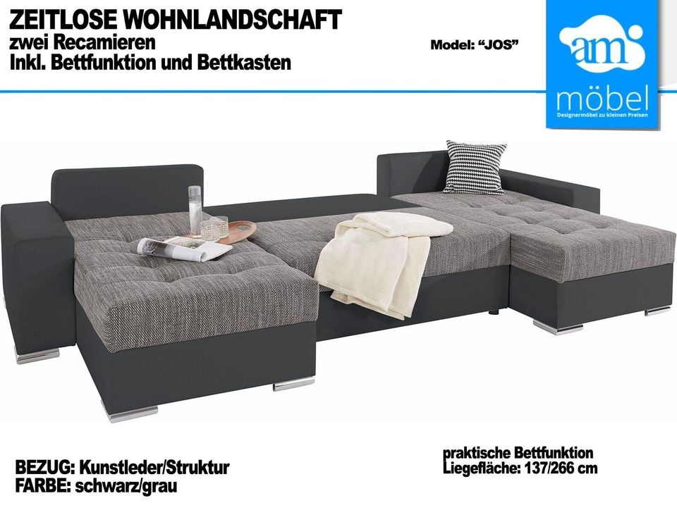 Sofa Couch Wohnlandschaft U Form Bettfunktion-Bettkasten, Federke in Bremen