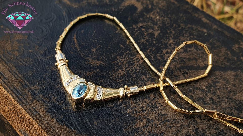 585 Gold Collier aus Italien - mit Blautopas und Zirkonia in Berlin