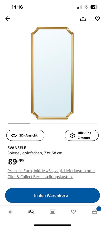 IKEA SVANSELE Spiegel Gold 160x75cm in Peine