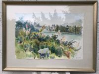 Gretli Fuchs Aquarell Passau Ortsspitze Donau Bayern - Stockdorf Vorschau