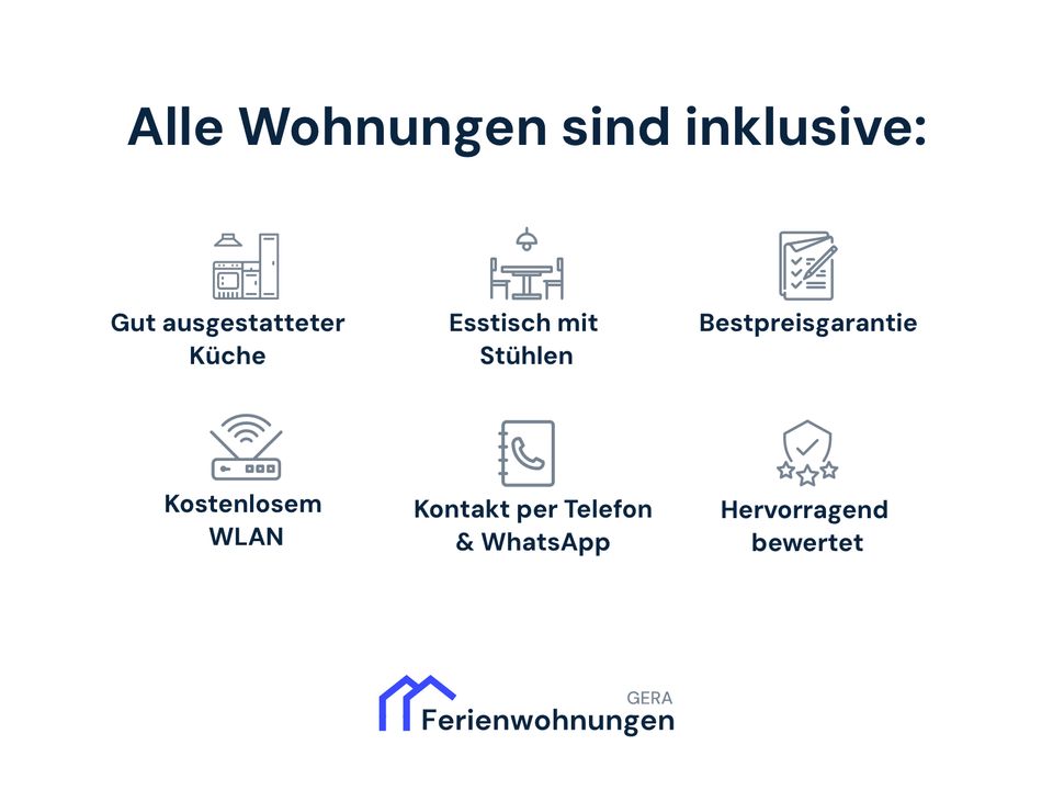 5 Ferienwohnungen, Monteurzimmer, Wohnung Gera für 1 - 5 Personen in Gera