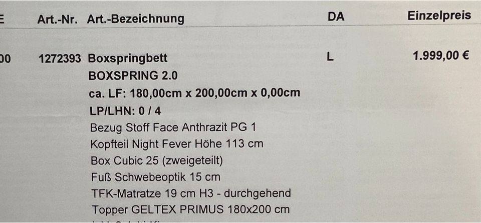 Boxspringbett Zurbrüggen NP 2.000€ Anthrazit in Dortmund