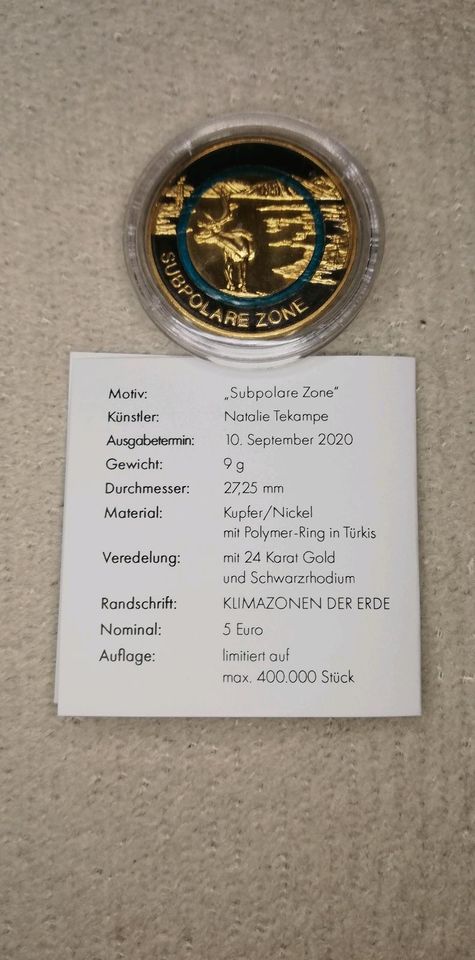5,00 Euro 2020 + 24 Karat Gold - Subpolare Zone Neu !!! in Goldbeck