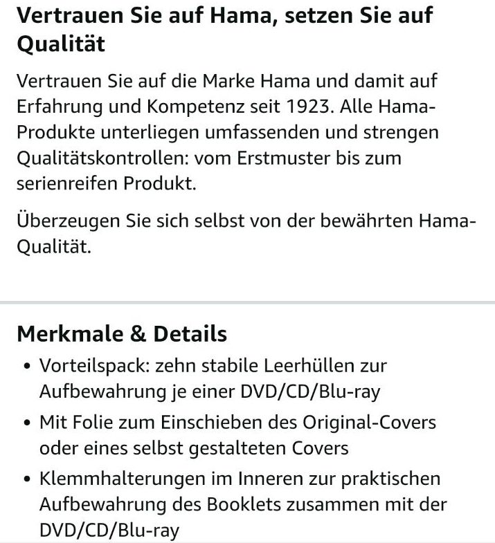 *NEU* 10 Hama DVD-Hüllen (CD, Blu-ray), Leerhüllen, OVP in Weinböhla