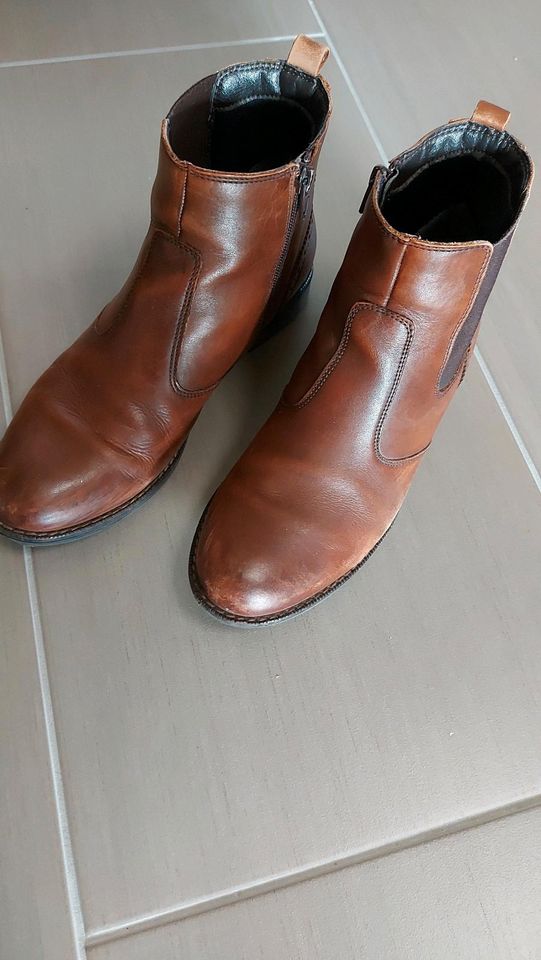 Boots Chelsea Stiefeletten Gr. 38 Braun Echtleder Schnürschuhe Sn in Delmenhorst