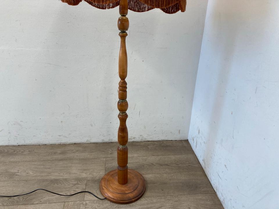 #A DDR Stehlampe Standleuchte Schirmlampe Stoff Holz Messing in Burgstädt