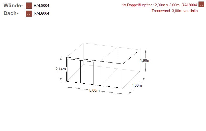 Blechgarage mit Carport 5 x 4 x 2,14 in RAL8004 Gerätehaus |8499! in Schwäbisch Hall