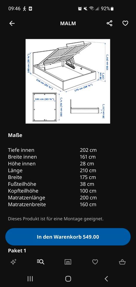 Ikea MALM Bettgestell mit Aufbewahrung in Schwarz (1.60) in Hamburg