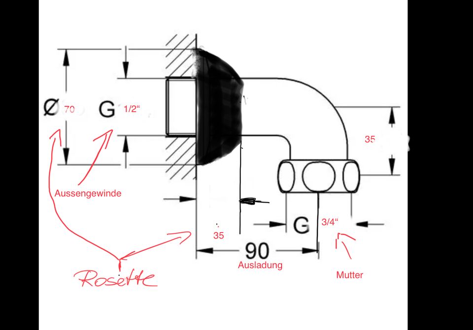 Grohe Wand-Abgangsbogen m.Rosette f.Aufputz-Duscharmatur Armatur in Nettersheim