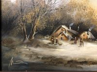 Antik Ölgemälde Öl Platte Landschaft Bild Gemälde Dorf am See Nordrhein-Westfalen - Hagen Vorschau