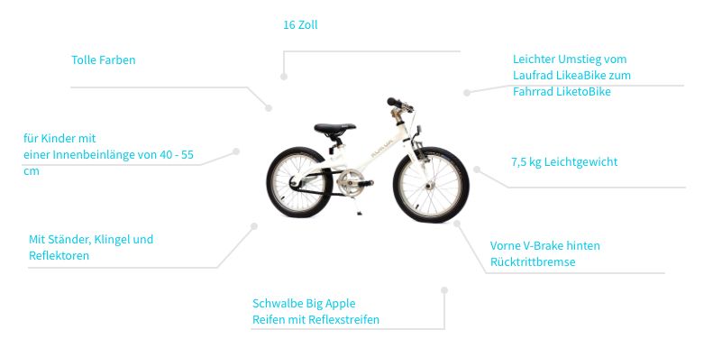 KOKUA LIKEtoBIKE 16" Kinderfahrrad Perlmutt Weiß (mit Rücktritt) in Kusterdingen