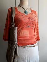 Orangener Pullover V-Ausschnitt Rüschen gemustert Vintage Retro Brandenburg - Panketal Vorschau