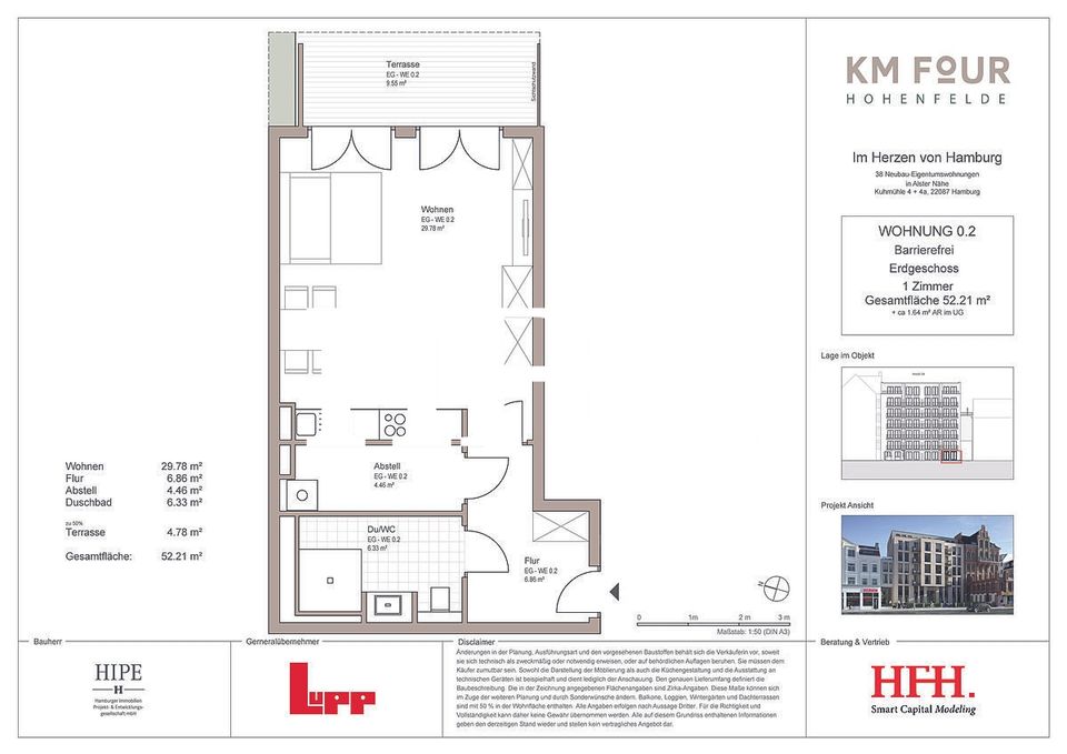 Barrierefreie 1-Zimmer-Wohnung mit geräumiger Terrasse - KM FOUR in Hamburg