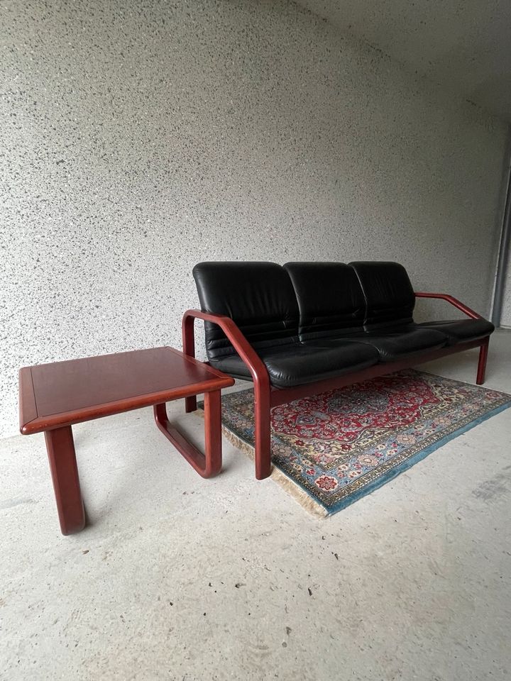 Vintage Sofa 3 Sitzer Italien schwarzes Leder in Krefeld