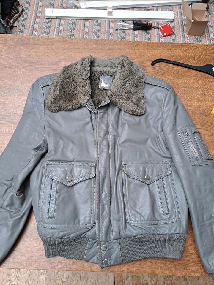 ♤♤♤A2 Teddy Lederjacke grau Dt Gr 50  VINTAGE♧♧♧ in Freising