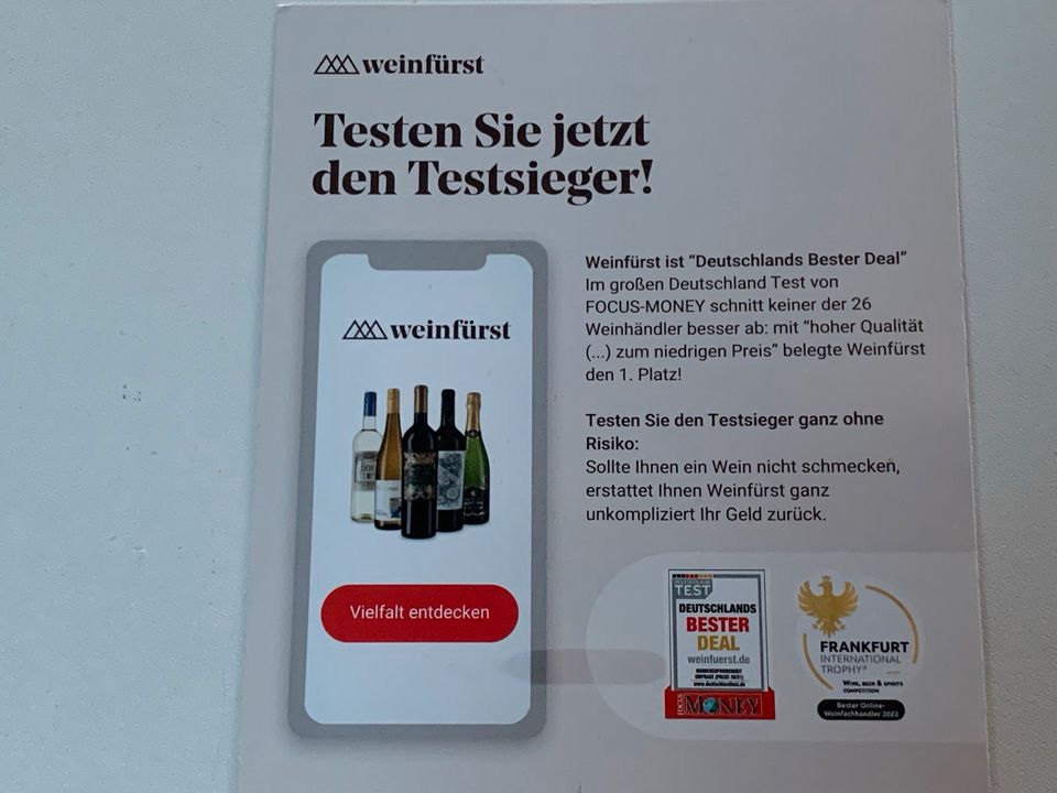 Weinfürst Gutschein Weinhändler testsieger in Buchholz in der Nordheide