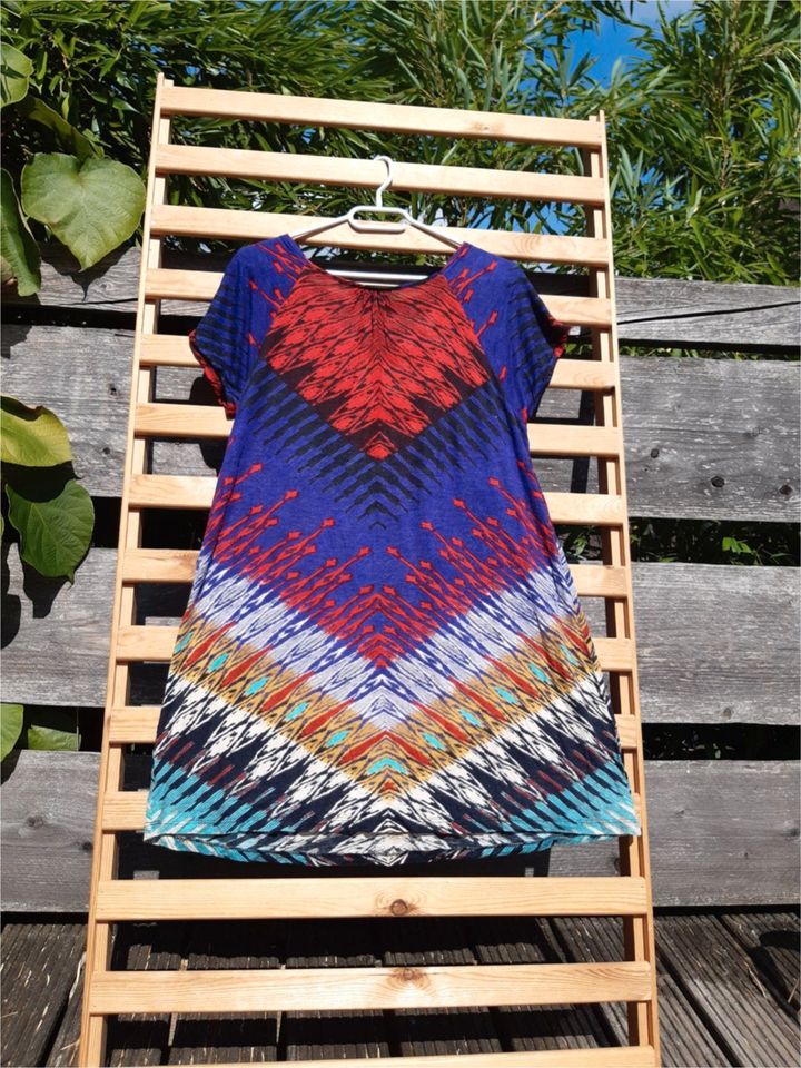 DERHY Tunika Long Shirt PERLEN Dekolleté Kleid Beachwear BUNT L in Kastorf