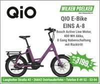 E-Bike Qio EINS A-8 violett Kompaktrad Bosch 400 WH Niedersachsen - Ostrhauderfehn Vorschau