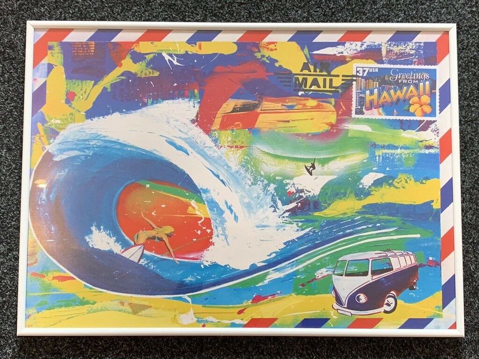 Wandbild Surfer  VW Bus Bulli Kunstdruck + Rahmen 71x51 cm T1 in Jever