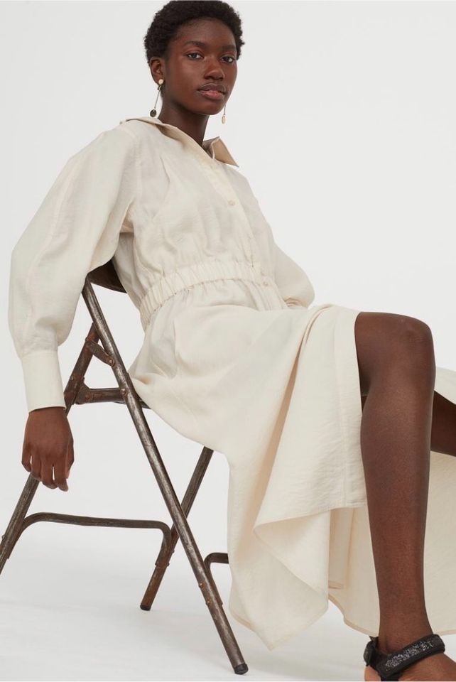 Neu: Midi Kleid Blusenkleid cremeweiß beige Taschen H&M 38 in Berlin