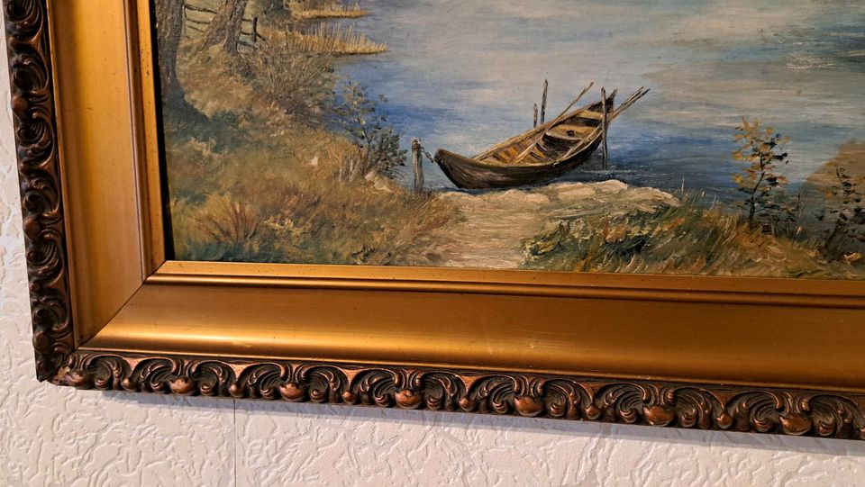 Ölbild Wandbild Gemälde Bild Motiv: Boot am See in Salzgitter