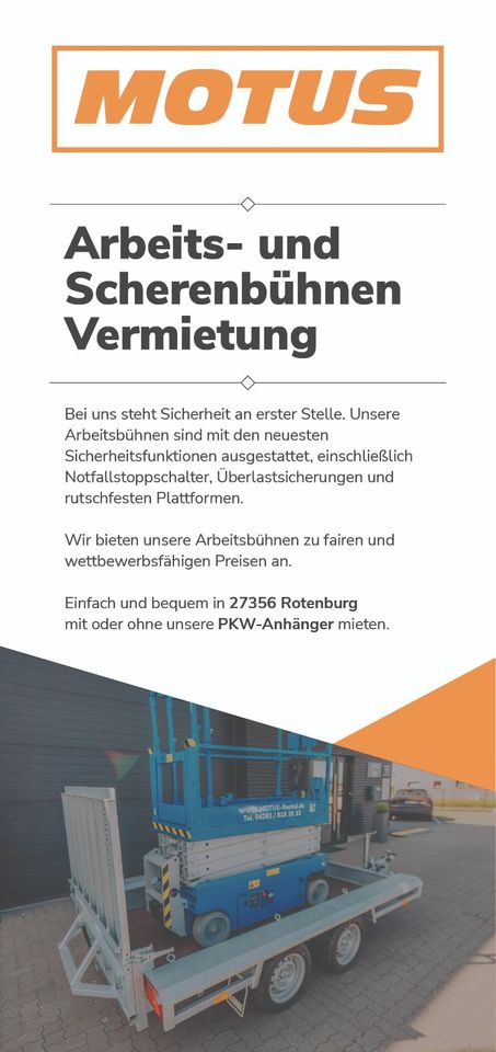 MIETEN 8m Genie Arbeitsbühne Scherenbühne inkl. PKW-Anhänger in Rotenburg (Wümme)