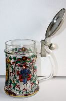 Glas Bierkrug mit Zinndeckel Punze BMF REIN ZINN Dekor farbig Nordwestmecklenburg - Landkreis - Herrnburg Vorschau