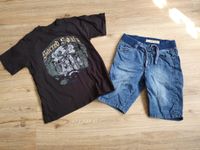 Sommer Set_Totenkopf T-Shirt (Young Rebel)+Jeans Shorts_Gr.128 Niedersachsen - Wolfsburg Vorschau