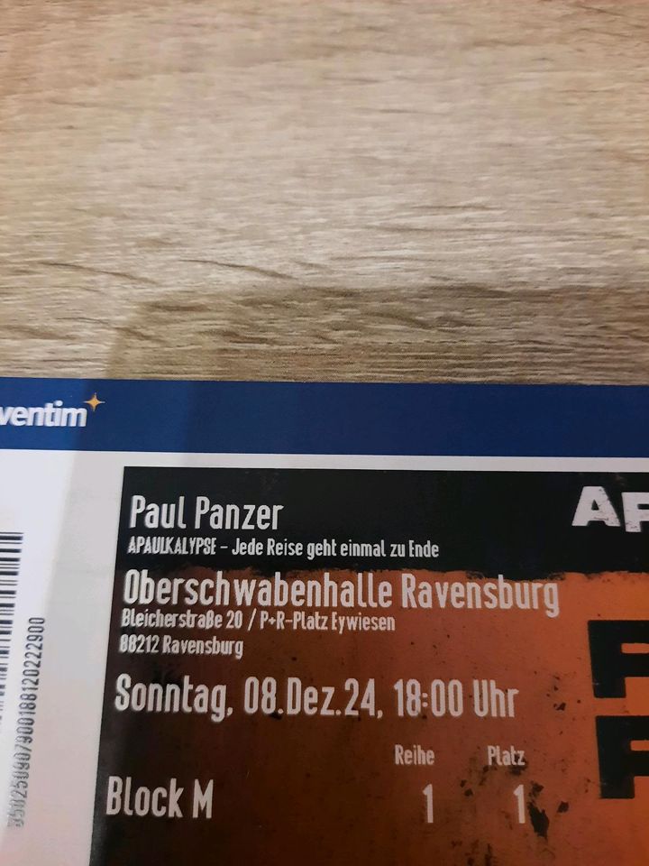 1× PAUL PANZER TICKET FÜR RAVENSBURG SONNTAG  AM 8 DEZEMBER 2024 in Voerde (Niederrhein)