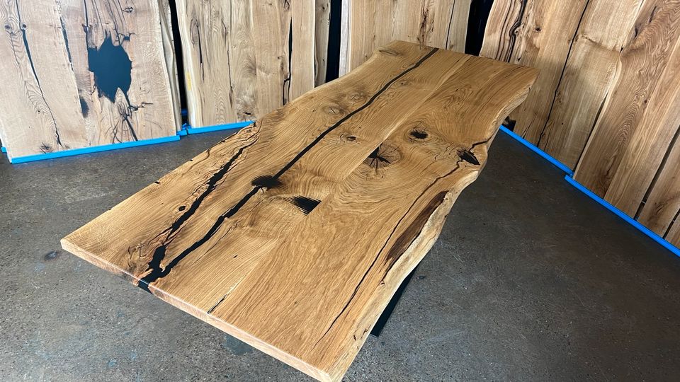 Tisch Tischplatten Esszimmer Tischplatten Eiche Massivholz Epoxid Harz voll Massiv Eichen Tisch sofort zum mitnehmen Lager verkauf in Herford
