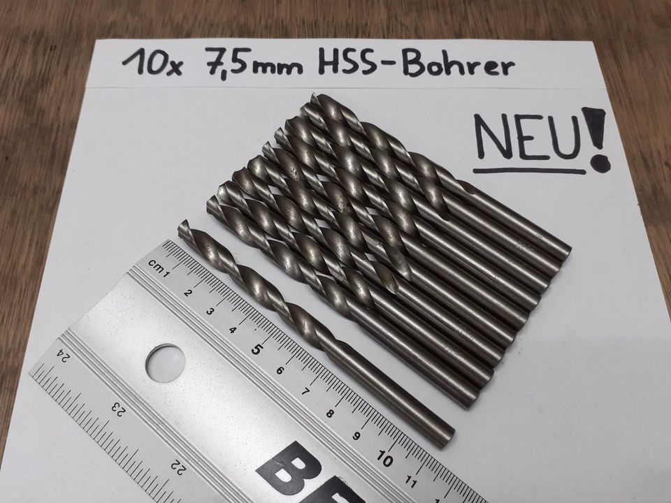 10 Stück 7,5 mm HSS-Stahlbohrer, Spiralbohrer, Bohrer, NEU in Krumbach Schwaben