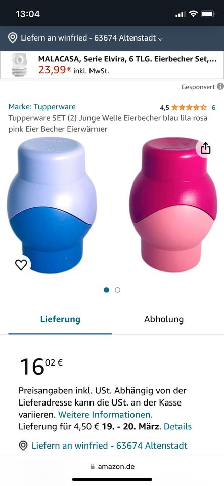 Tupperware Eierbecher, Set 4 teilig in Missen-Wilhams