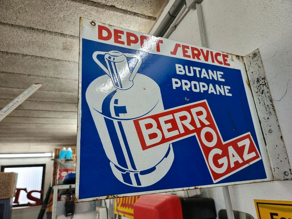 ❌️ Französisches BERRO Gaz Fahnen Emailleschild v. 1950 in Heusweiler