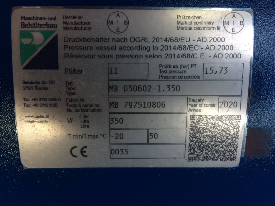Mehrer Kompressor 3 Zyl., Luftbehälter 350 Liter neu, 11bar in Sigmaringendorf