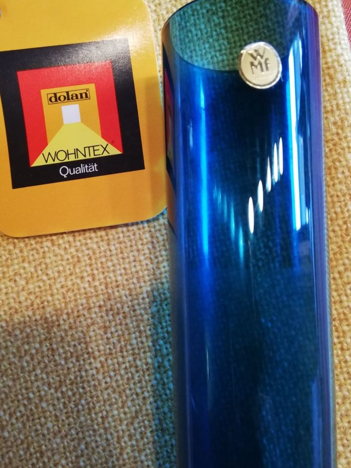 WMF Kristallvase blau Mid Century mit Tischläufer orig.verpackt in Ottweiler