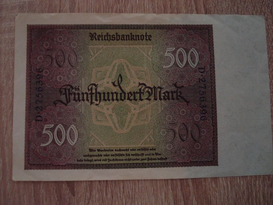 500 Mark Reichsbanknote 27. März 1922 Fünfhundert in Wiesbaden
