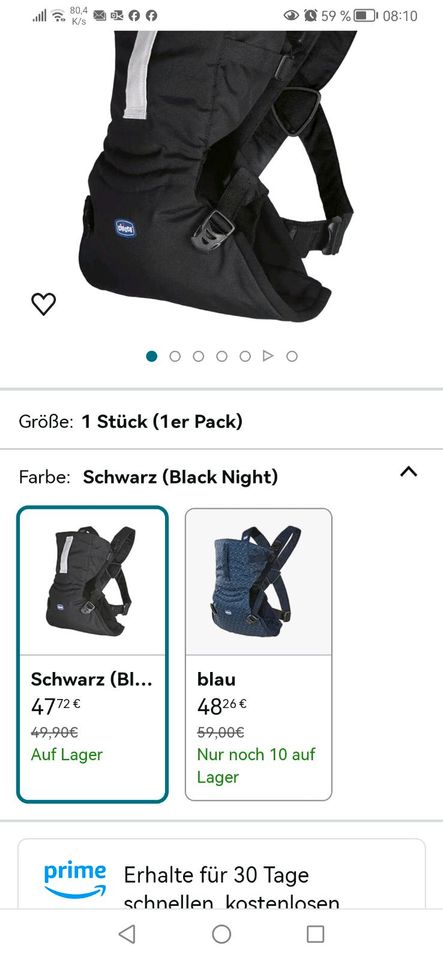 Chicco Babytrage Kindertrage schwarz Stoff fast neu in Weikersheim