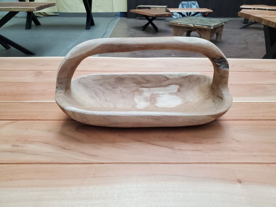 Schale Obstschale Teak Griff 40cm Handgefertigt Tisch Deko Unikat in Bad Schwartau