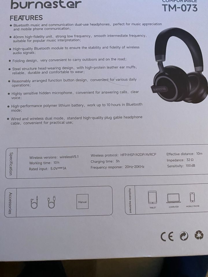 Kopfhörer TM-073 Bluetooth Telefongespräche neu OVP Headset in Sittensen