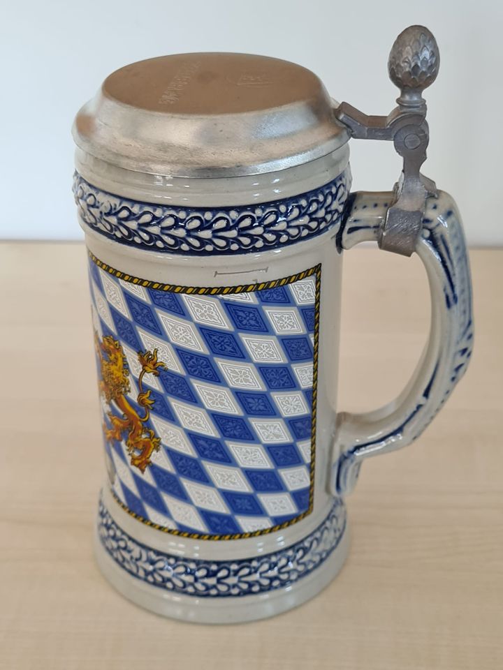 5x Bierkrüge Zinndeckel Löwenbräu München Bayern R. Schaller in Valley