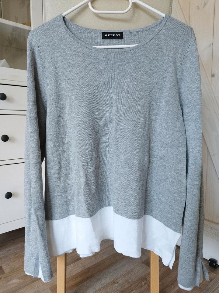 Repeat Pullover Pulli Shirt L 40 grau weiß Viskose Feinstrick in Herford