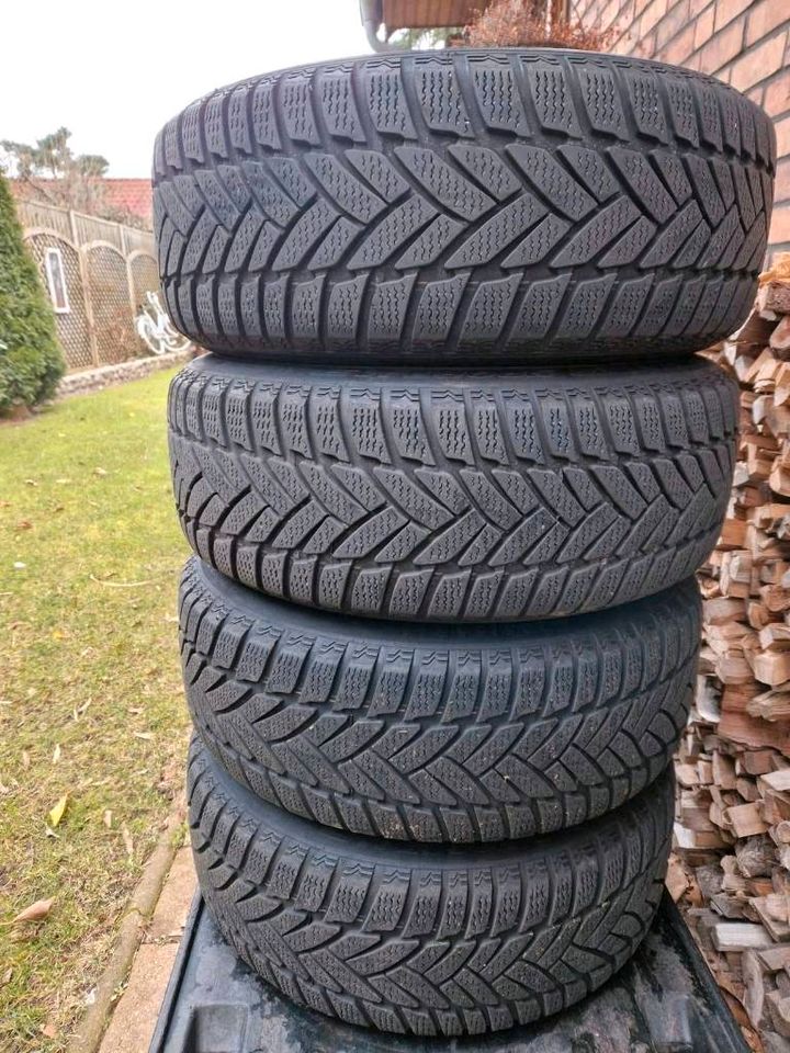 4 Winterreifen Dunlop auf Stahlfelgen mit BMW Radkappen in Berlin