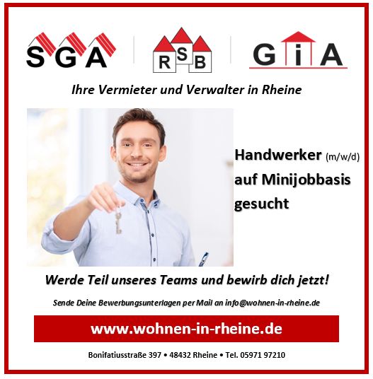 Handwerker (m/w/d) auf Minijobbasis gesucht - Dachdecker / Elektriker / Maler / Schreiner in Rheine