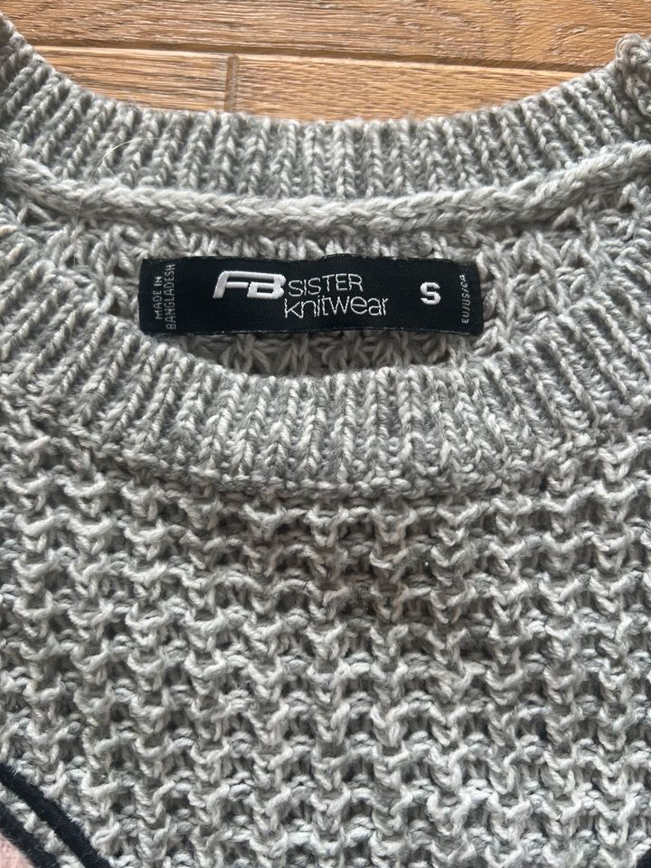 Grauer Strick Pullover Pulli mit Hunde Motiv in Pullach