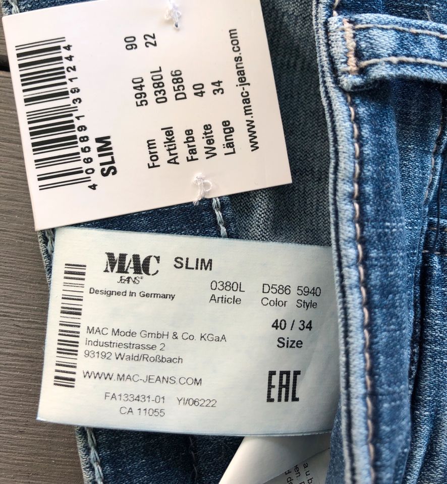 Mac Jeans Gr.: W40 / L34 Slim NEU in Unna
