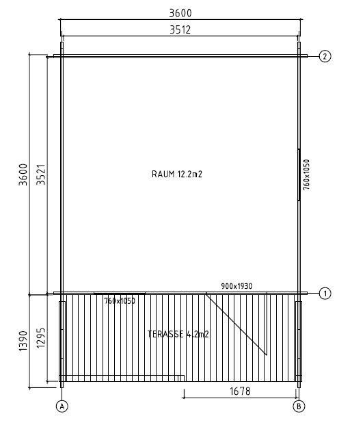 44mm Gartenhaus NORA 3,80 x 3,80m + 1,30m-Terrasse inkl. Fußboden in Wietmarschen