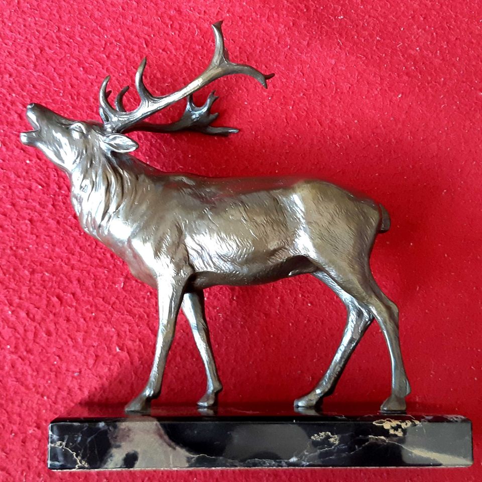 Bronzefigur Hirsch auf Marmorsockel 17x17cm - VINTAGE in Simmern