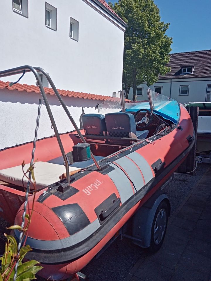 Schlauchboot Gugel Rip Festrumpf  mit Harbeck Trailer in Kamp-Lintfort