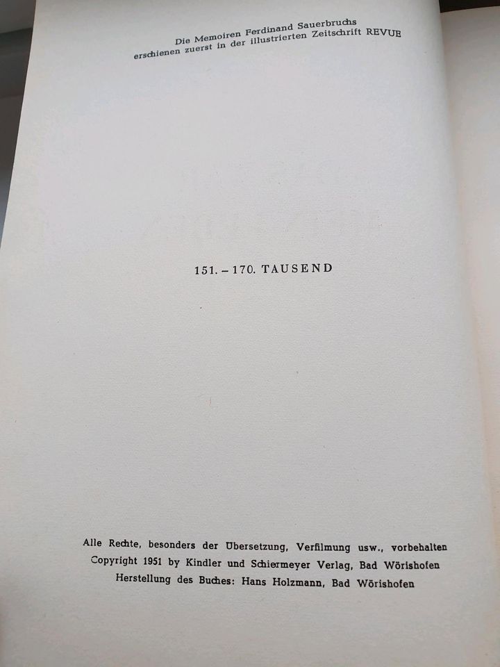 Ferdinand Sauerbruch *Das war mein Leben* Buch 1951 incl. Versand in Itzehoe