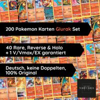 ⭐200 Pokémon-Karten Glurak Set | Deutsch | 100% Original | V, Vmax, Vstar, ex, Holo, & mehr✨ | Perfektes Geschenk & Starter-Set ⭐ | Pikachu & Evoli Sets⚡| Schneller Versand | Pokemon Sammlung XXL⭐ Baden-Württemberg - Endingen Vorschau